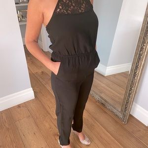 Halter lace detail jumpsuit